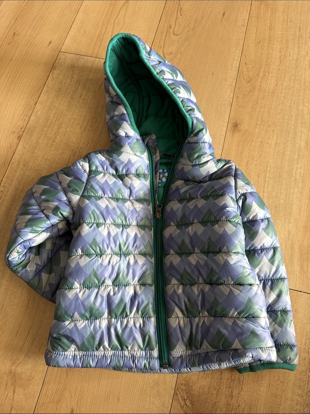 Kickee Pants Hooded Puffer Jacket in Light Blue & Green